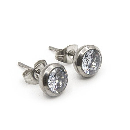 Aros acero pasante redondo con cubic transparente 8 mm