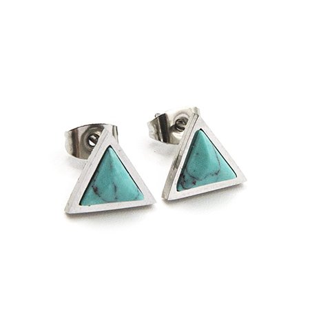 Aros acero pasante triangulo con piedra turquesa